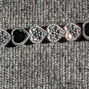 Sterling Silver Marcasite and Black Onyx Heart Bracelet